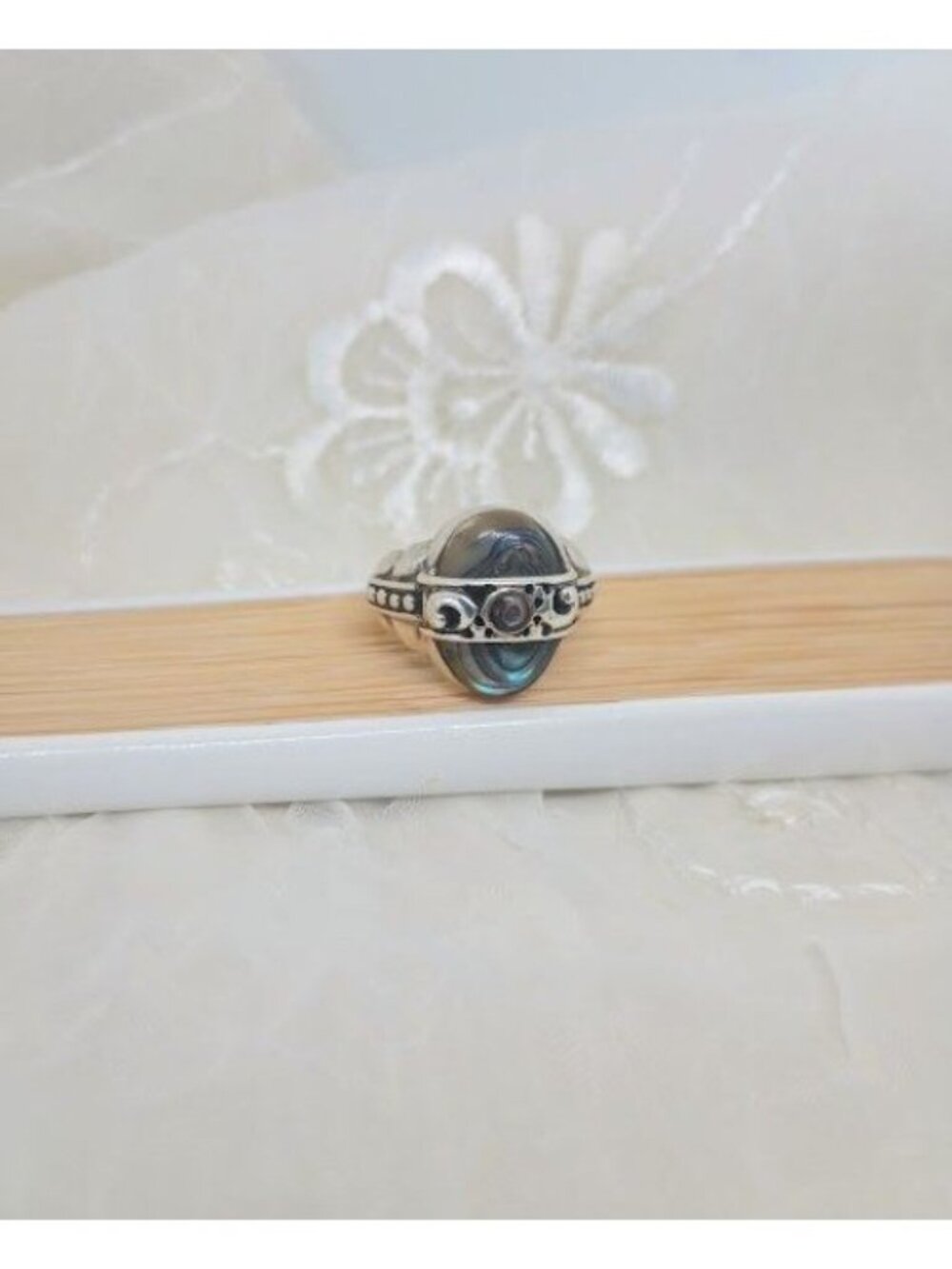 Dual Abalone Shell Stones & Filigree Design Sterling Silver Ring Boho/Native - Picture 5 of 11